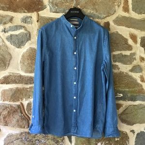 Collarless Slim Fit Denim Banana Republic Shirt